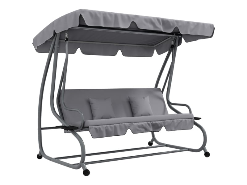 Balancelle outsunny 3 places, 340 kg, fonction lit, toit réglable, table pliante, 200x120x164 cm, gris clair - Conforama A