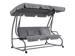 Balancelle outsunny 3 places, 340 kg, fonction lit, toit réglable, table pliante, 200x120x164 cm, gris clair