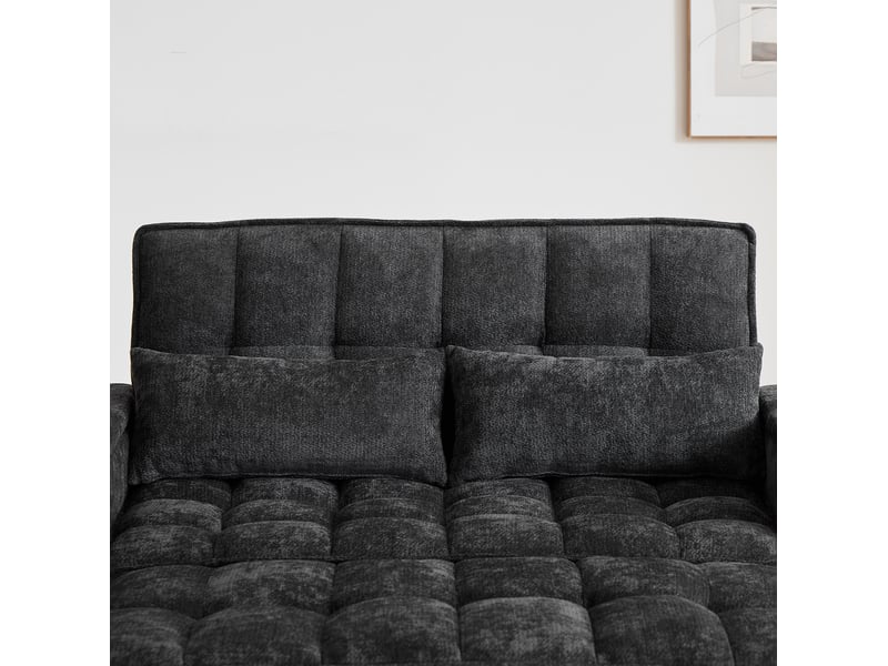  Canapé-lit 3-en-1 142x89x89 cm en chenille avec couchage, rangement et porte-gobelets noir chicfurn  - Conforama E
