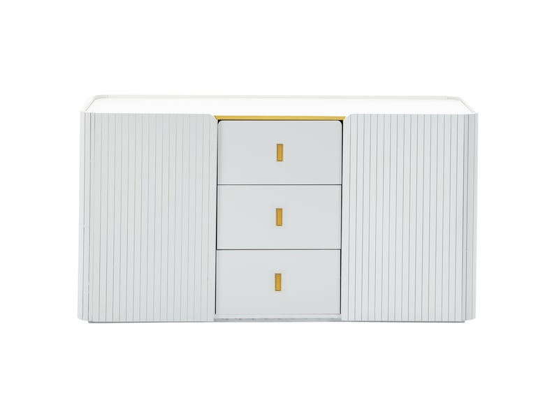 Buffet 2 portes 3 tiroirs avec led 150x35x80 cm blanc - Conforama A