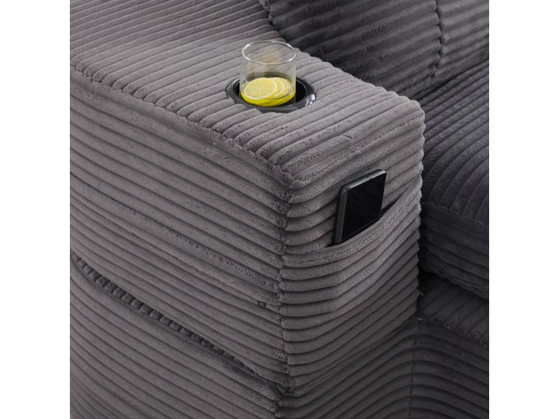  Canapé 2 places en velours côtelé gris foncé avec accoudoirs amovibles et dossier haut, assise extra profonde  - Conforama W
