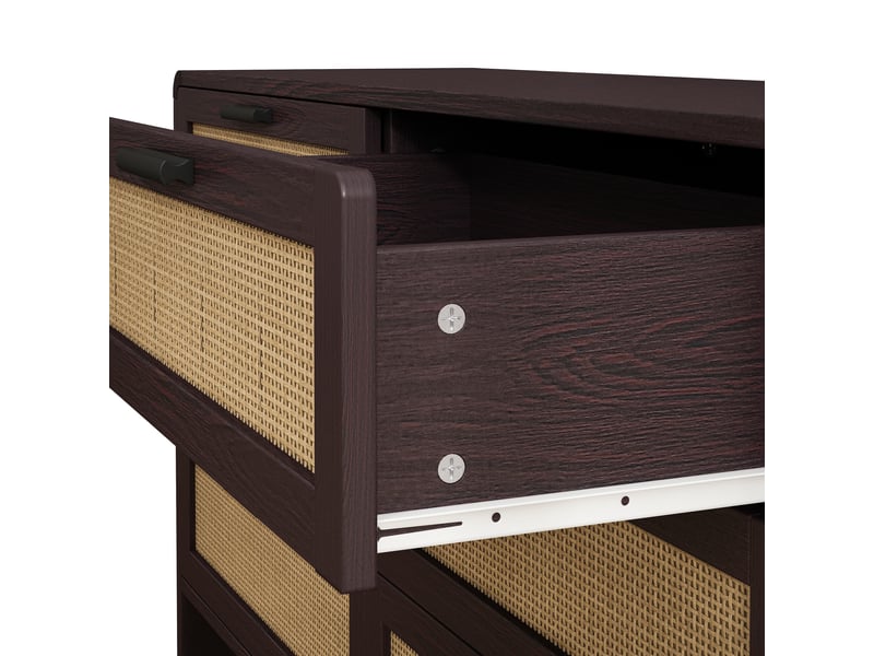  Commode 6 tiroirs en rotin de 130 cm, forme arrondie, ​​pour salon, chambre et cuisine – coloris brun-rouge  - Conforama E