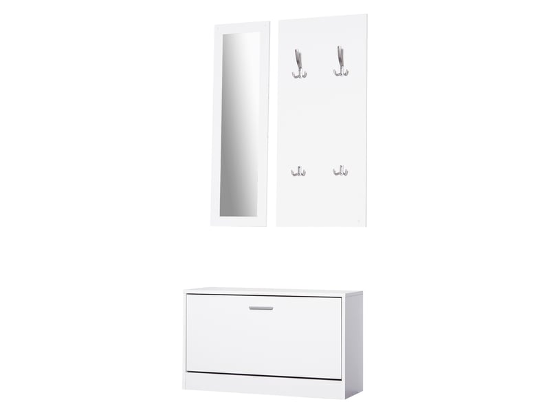  Ensemble de 3 meubles d'entrée en bois comprenant un porte-chaussures, un porte-manteau et un miroir, 80 x 27 x 46,5 cm - blanc  - Conforama B
