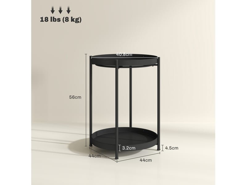  Table basse ronde à 2 niveaux de rangement avec patins réglables en acier noir pour salon 44 × 44 × 56 cm  - Conforama C