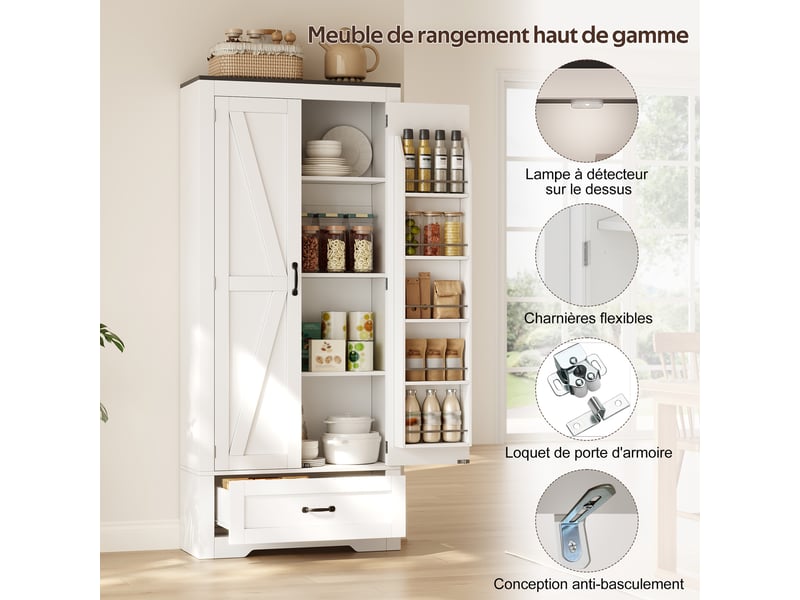Meuble de cuisine muvano, armoire de cuisine haute blanche, 2 portes et 1 tiroir, 80 × 35 × 183 cm - Conforama R