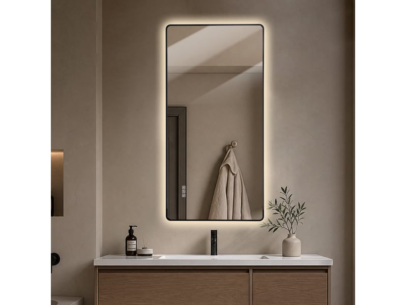  Miroir salle de bains led 60x120 cm anti-buée à cadre aluminium noir  - Conforama E