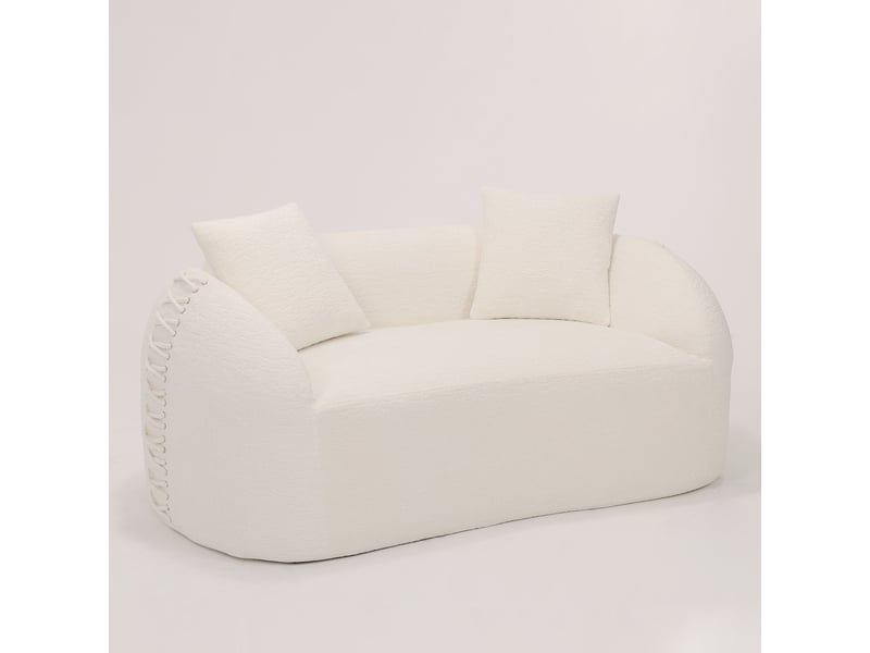 Canapé 2 places courbe 155x90x67 cm - 2 coussins et finitions lacées - chenille compressée, canapé compressé - blanc CozyNest - Conforama A
