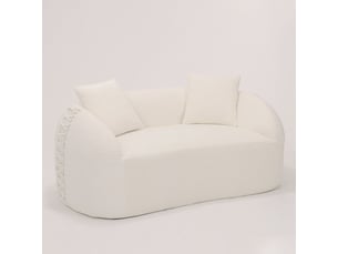 Canapé 2 places courbe 155x90x67 cm - 2 coussins et finitions lacées - chenille compressée, canapé compressé - blanc