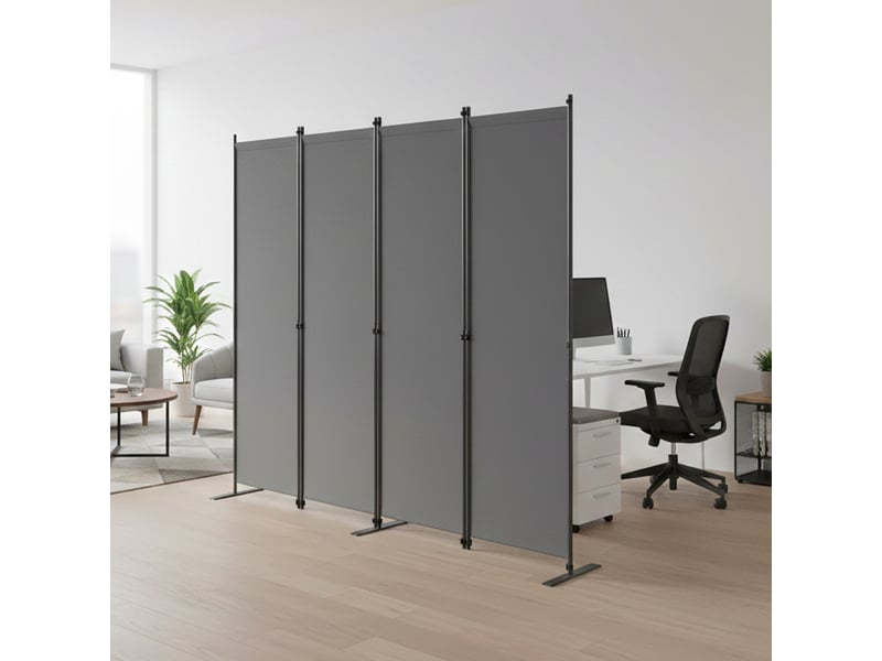 Paravent 4 panneaux gris, grand 2040 x 1800 mm, écran de vie privée pour bureau, chambre, salon, bureau de travail - bois - Conforama B