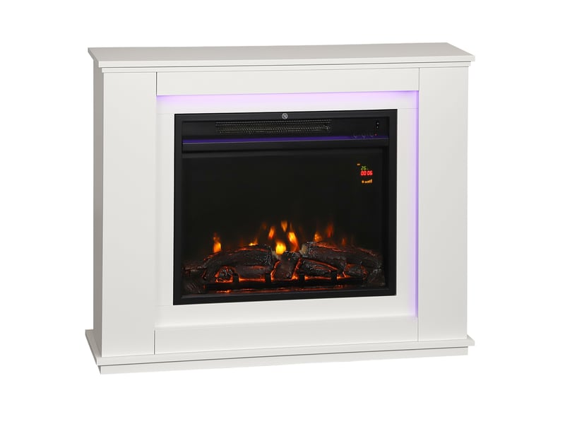 Cheminée électrique, flammes réalistes à 12 couleurs, 5 niveaux de luminosité, télécommande, minuterie, noire  - Conforama A