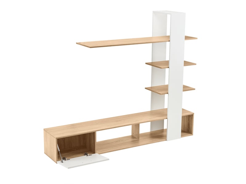  Meuble tv mural en chêne blanc – 180 x 33,5 x 151,5 cm – ensemble moderne pour écran 60 pouces  - Conforama A