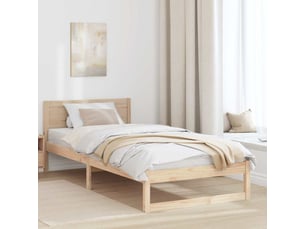 Lit adulte, lit simple, cadre de lit avec tête de lit naturel 90x200cm pin massif cf3220