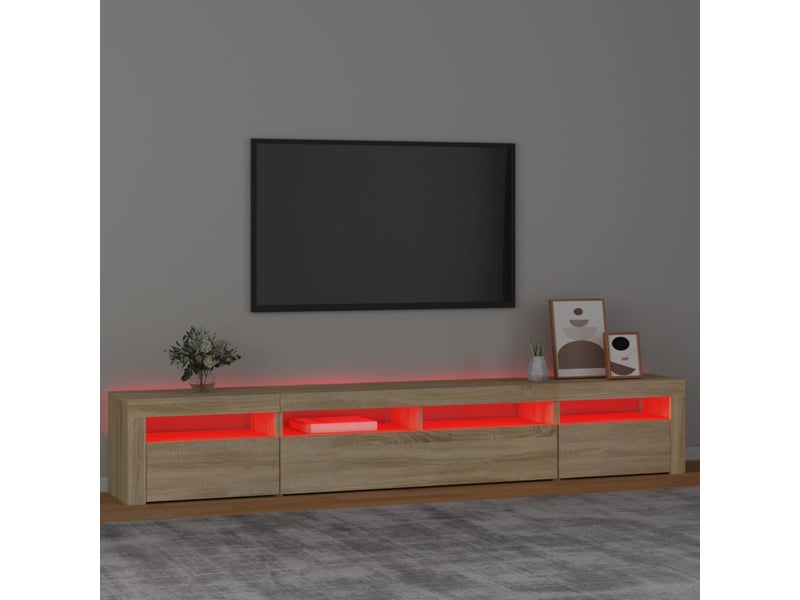 Meuble tv - banc tv - meuble de rangement avec lumières led chêne sonoma 240x35x40 cm - Conforama E