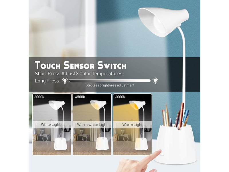  Lampe de bureau  variable pour les yeux 3 niveaux de luminosité rechargeable par usb blanche  - Conforama D