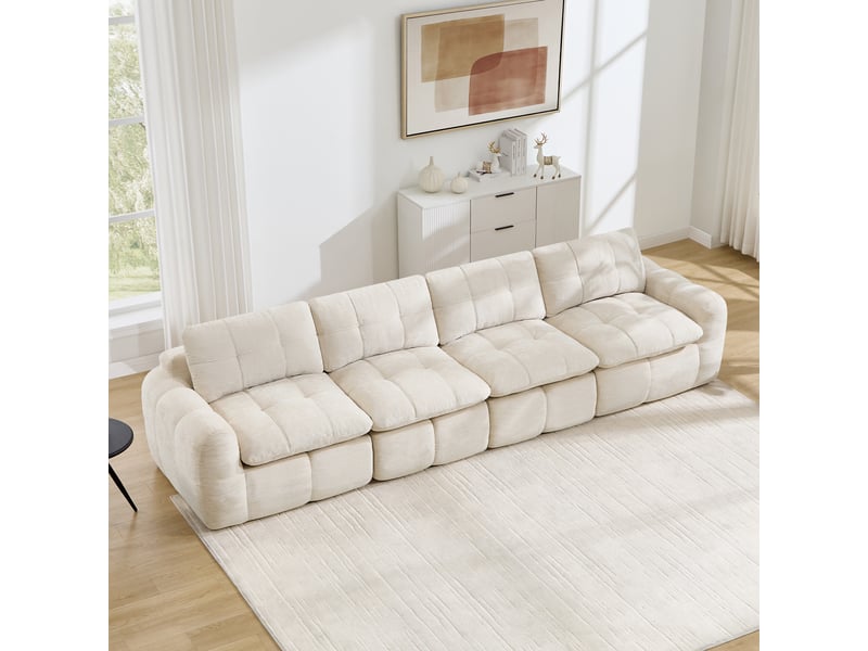  Canapé droit 4 places sans cadre, canapé modulaire, housse chenille, mousse 32d, assises larges et profondes, sans montage, beige  - Conforama B