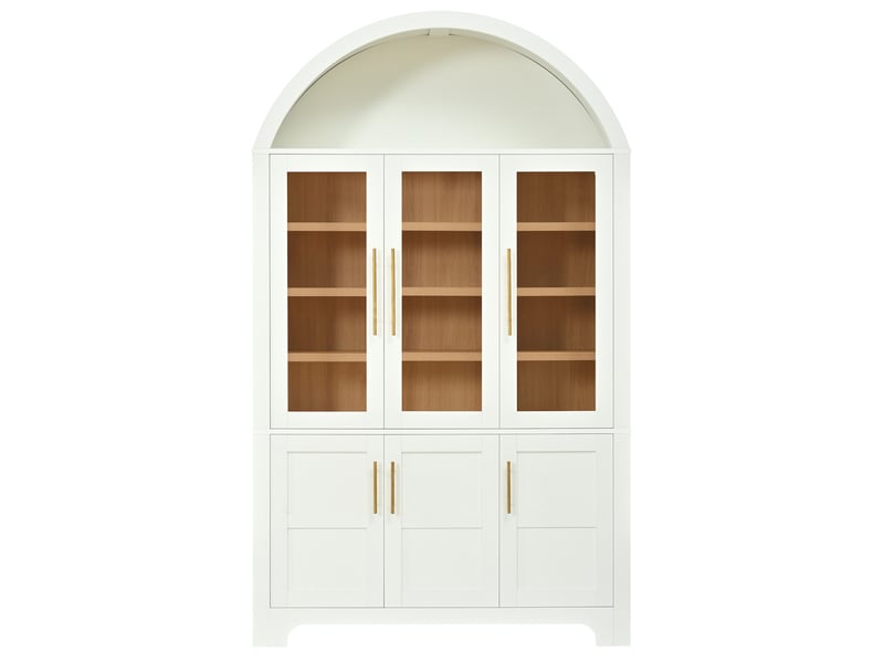  Buffet haut 6 portes avec vitrine 110x40x185 cm mdf et panneaux de particules blanc  - Conforama A