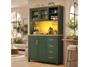 Buffet,105.5x40x180 cm,style campagne avec led et 4 portes,mdf,vert
