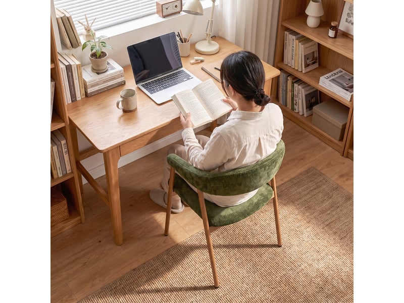 Chaises de salle à manger lot de 4 rembourrée en chenille, pieds en métal effet bois, vert - Conforama W