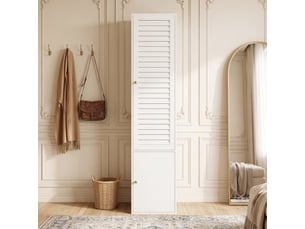 Armoire chambre 45x50x200 cm, penderie une porte avec porte persienne, en bois, avec tringle et 3 compartiments, blanc