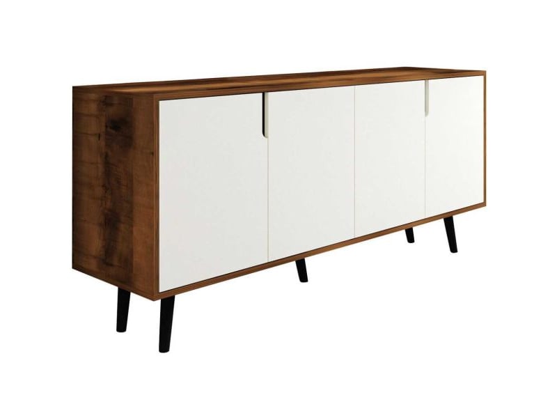  Buffet 4 portes en aggloméré latina modern blanc et noyer  - Conforama D