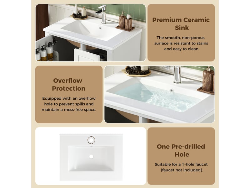  Meuble salle de bain 61 cm blanc brillant avec lavabo en céramique  - Conforama D