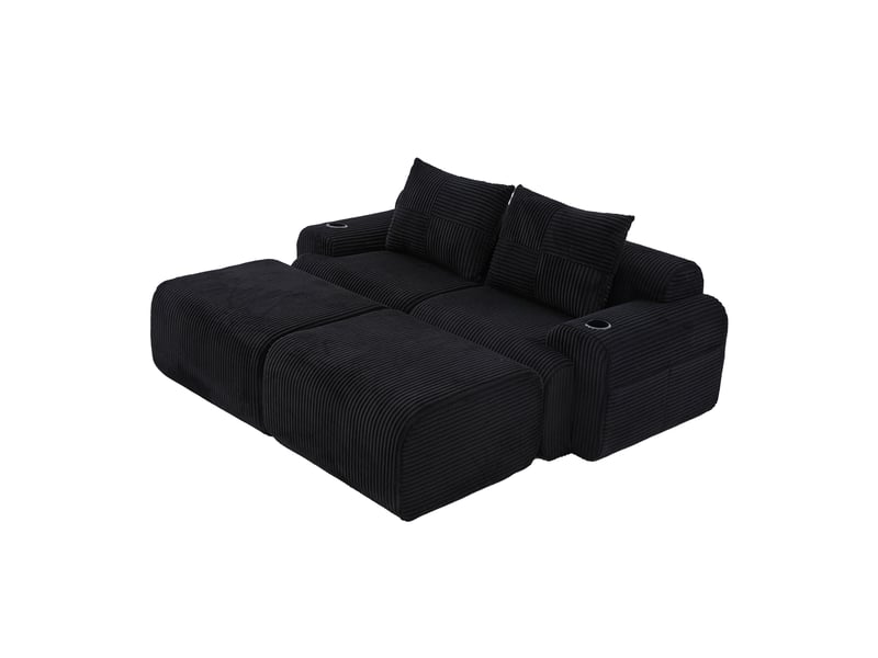 Canapé droit fixe 2 places tissu noir - Conforama A