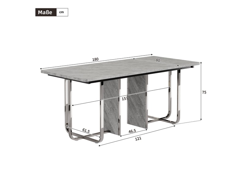Table à manger 180x80x75 cm design moderne, plateau gris et pieds métalliques argentés, pour 6 à 8 personnes, mdf. - Conforama C