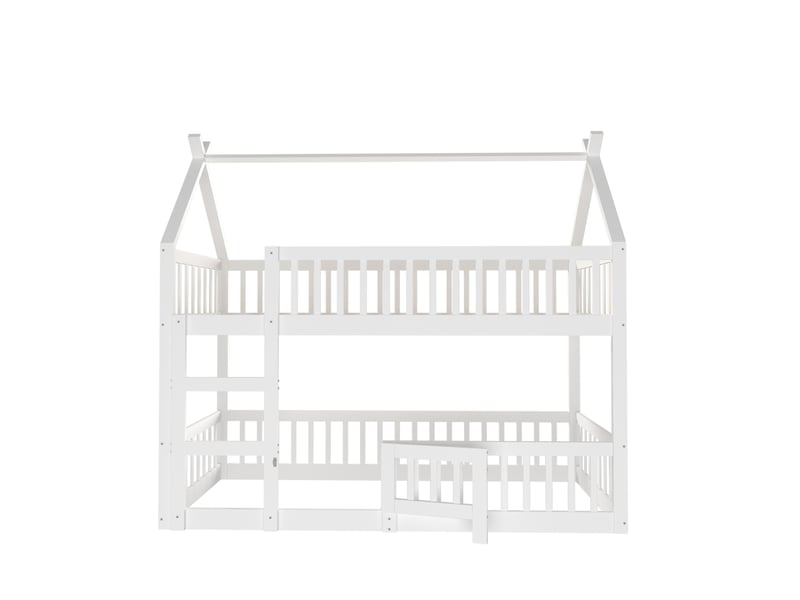  Lit superposé enfant 90x200 cm avec escalier, barrières et cadre blanc  - Conforama A