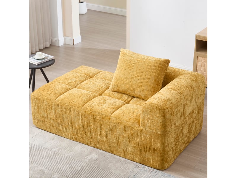  Chaise longue 158x90x60 cm sans montage avec coussin chenille jaune  - Conforama E