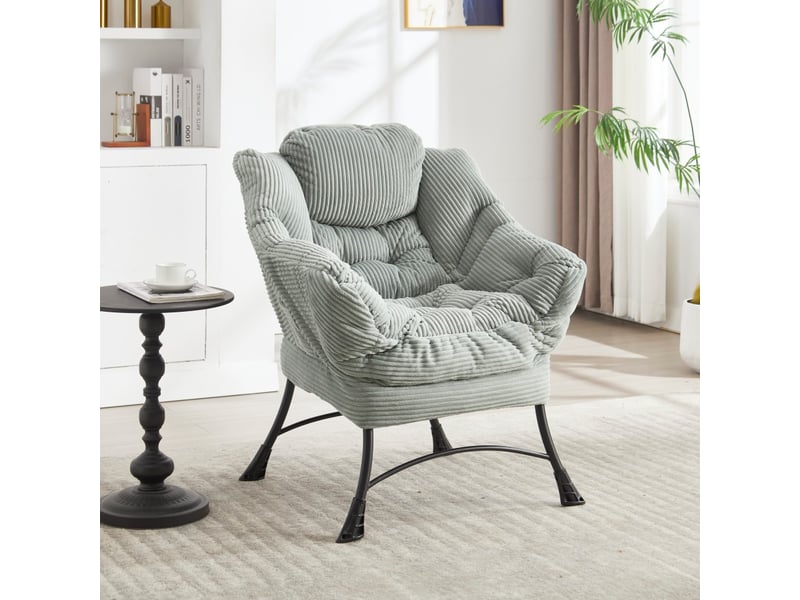  Fauteuil relax avec repose-pieds - 70x64x95cm - chaise lounge rembourrée avec poche latérale et pieds acier - vert clair  - Conforama C