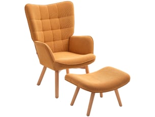 Fauteuil d'appoint avec repose-pieds, fauteuil inclinable aspect velours côtelé, fauteuil avec pieds en bois, pour salon, marron