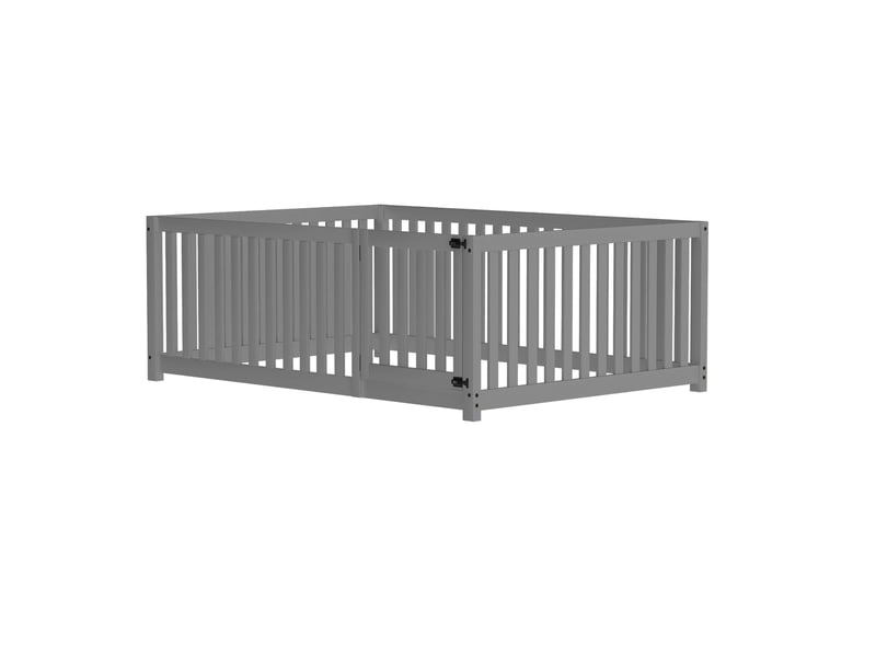 Lit enfant 140x200 cm, lit au sol, garde-corps, style minimaliste, bois gris, sans sommier ni matelas  - Conforama E