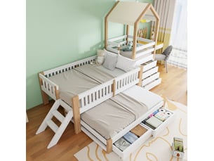 Lit cabane 90x190/200 cm <strong></strong>  <strong></strong> coloris bicolore