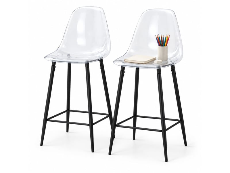  Lot de 2 tabourets de bar,51x45x102 cm,plastique transparent et métal noir  - Conforama A