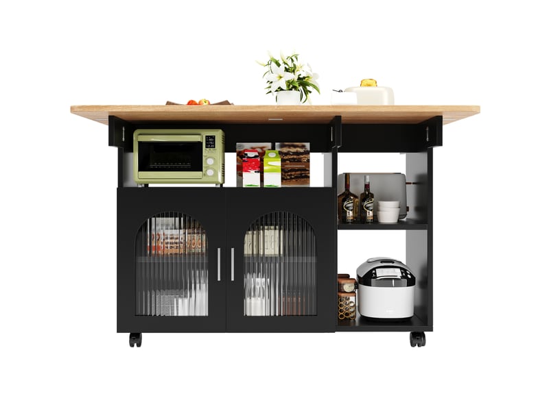  Desserte de cuisine 120x30x79,5 cm avec roulettes mdf noir et naturel  - Conforama A