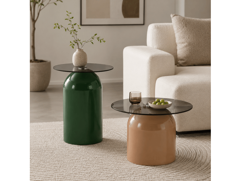  Lot de 2 tables basses gigognes 40x50+50x38 cm, empilables pour salon et bureau, métal, pratiques, gris et café clair  - Conforama B