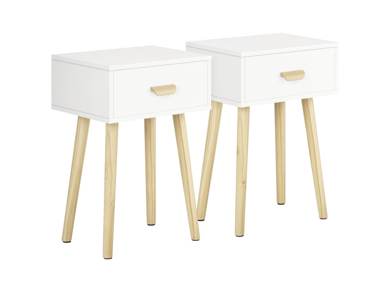 Lot de 2 tables de chevet avec tiroir et pieds en bois pour chambre et salon en blanc 40,5x30,5x60 cm - Conforama A