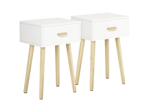 Lot de 2 tables de chevet avec tiroir et pieds en bois pour chambre et salon en blanc 40,5x30,5x60 cm