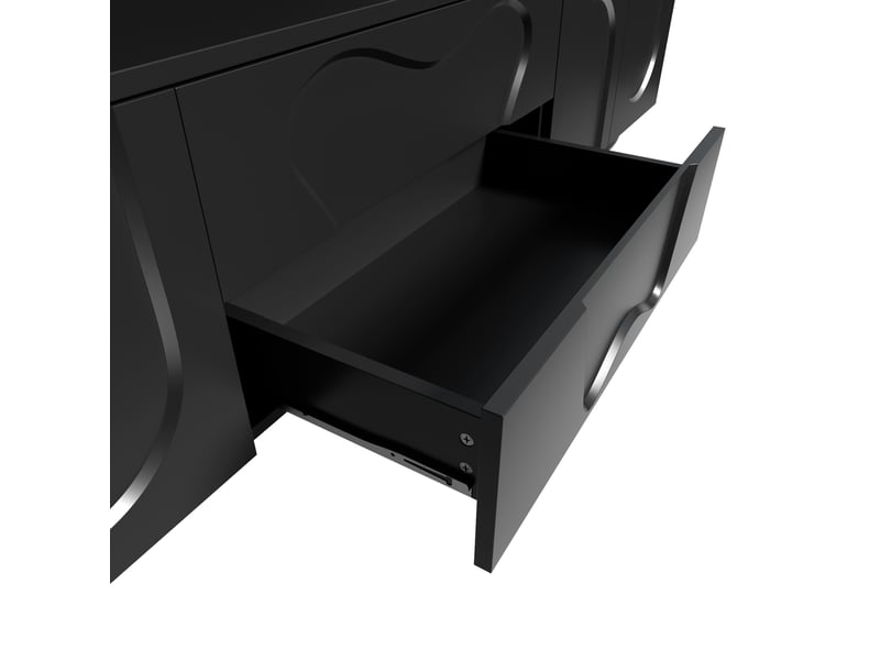  Meuble tv 180x40x42 cm avec 2 tiroirs, 4 portes et pieds en bois, design unique, meuble de salon, aggloméré, noir  - Conforama D