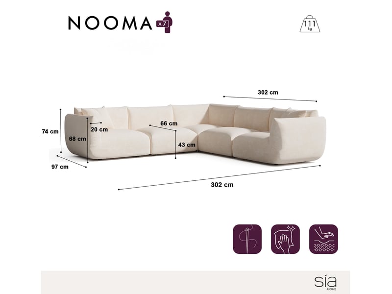 Canapé d'angle panoramique modulable 7 places en velours chenillé nooma NOOMA - Conforama C