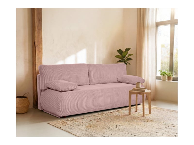  Canapé droit veluto convertible avec coffre en velours côtelé - rose VELUTO - Conforama B