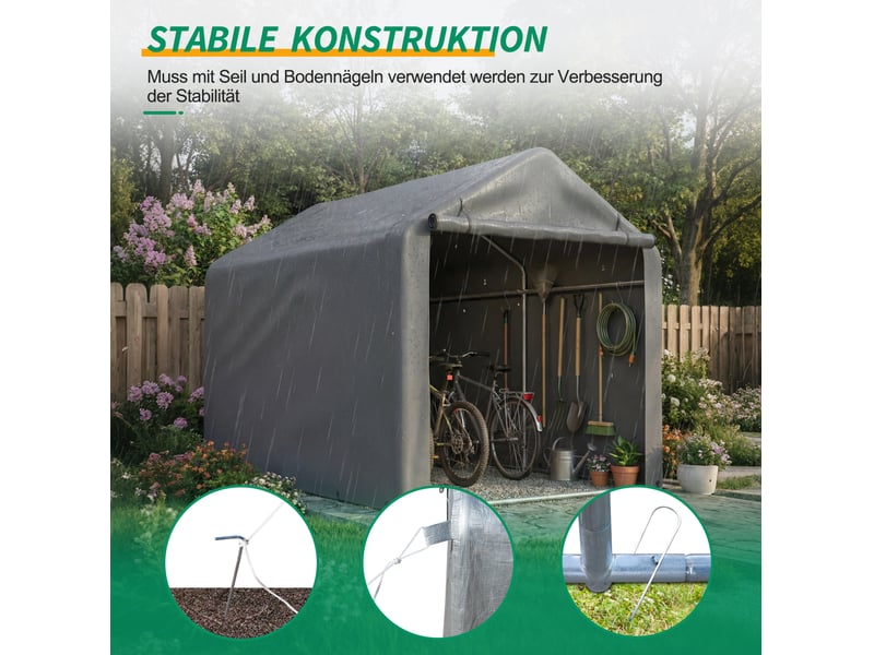  Abri de rangement pour vélos gris 160 x 220 x 165 cm en métal et pe, étanche avec porte enroulable extérieure  - Conforama D