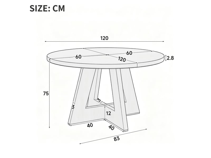  Table à manger ronde 120x120 cm style scandinave, structure en mdf, couleur marron  - Conforama C