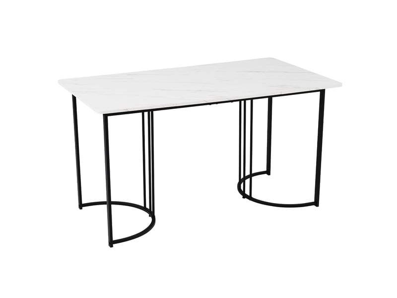 Ensemble table et 4 chaises, table à manger 140 x 80 cm effet marbre blanc, sièges en velours gris foncé et pieds noirs - Conforama R