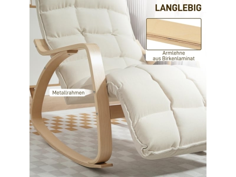  Fauteuil à bascule crème avec dossier et repose-pieds, aspect lin, relax et lecture, salon et chambre  - Conforama D