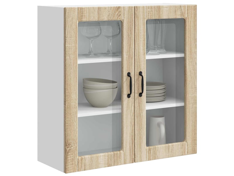 Meuble mural de cuisine, cabinet en verre mural chêne sonoma 80x31x80cm shl4937 - Conforama C