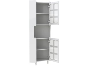 Meuble d'angle avec led 10 couleurs, 2 portes vitrées et niche ouverte pour salon, en mdf blanc, 63,5 × 157,5 cm