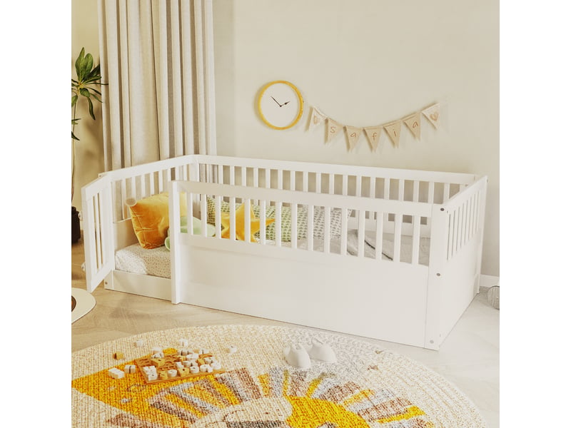 Lit simple 90x200 cm coloris blanc pin lit enfant blanc - Conforama E