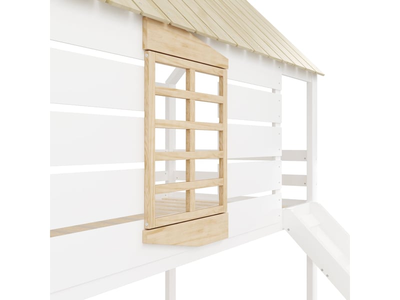  Lit superposé - 90x200cm - toboggan et lit gigogne - lit cabane superposé - bois pin massif, sécurisé, blanc et naturel  - Conforama D