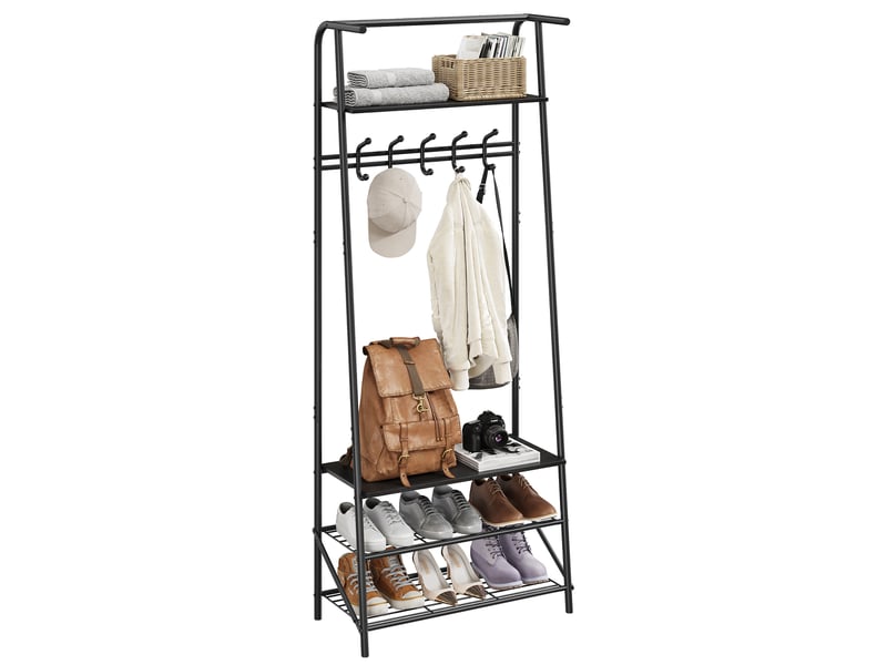  4-en-1 vestiaire d’entrée avec range chaussures, porte-manteau à 5 crochets, 180 x 63 x 30 cm, noir  - Conforama A